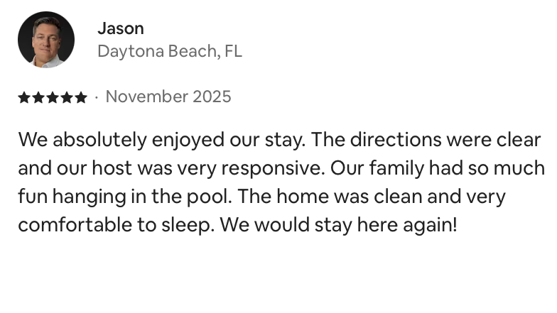 Airbnb 5-star review in Oakland Park