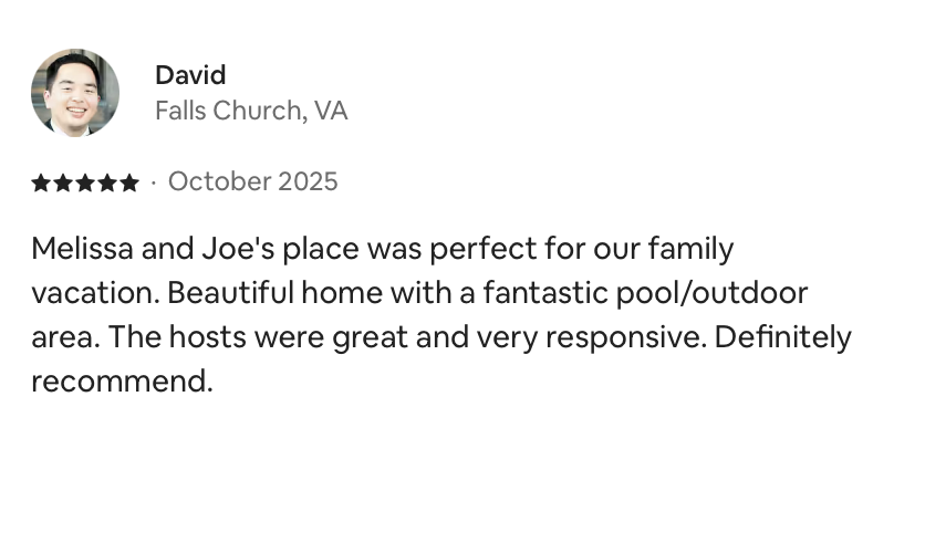 Airbnb 5-star review in Fort Lauderdale
